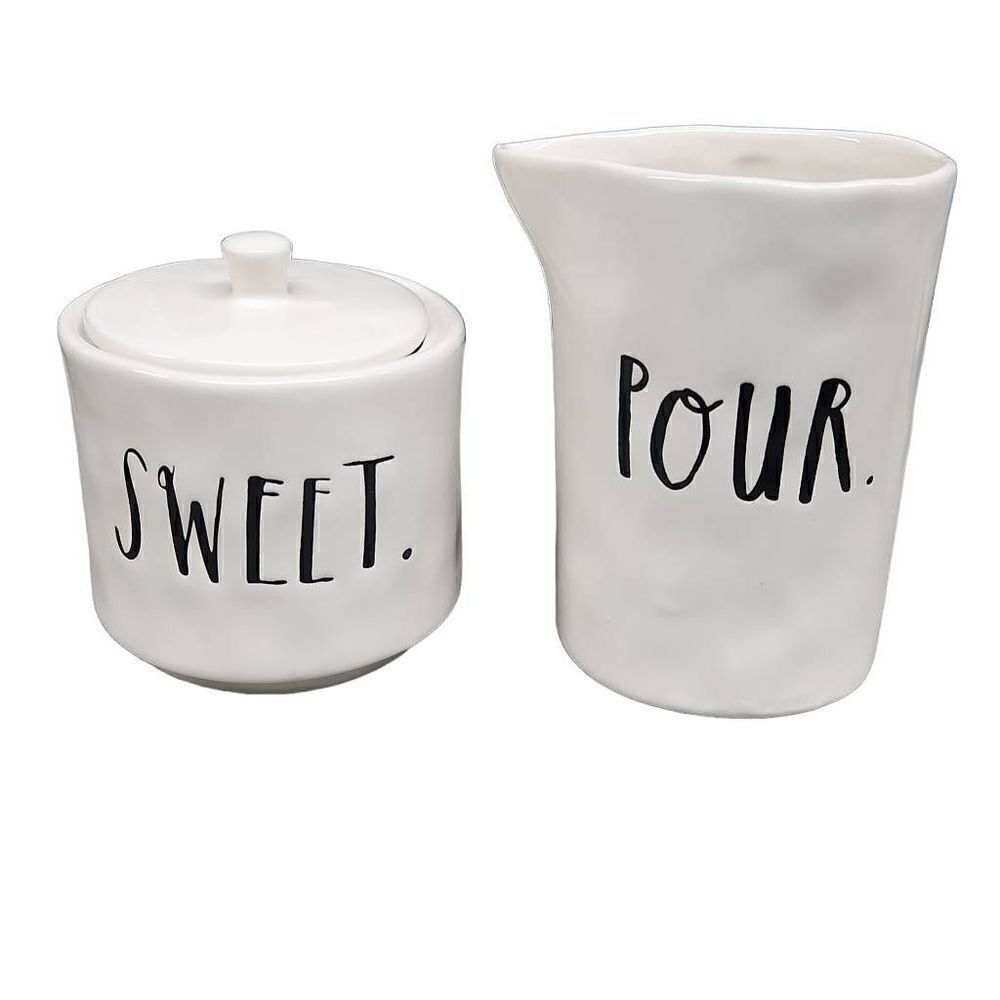 Rae Dunn White Black Pour Sweet Cream & Sugar Server Set